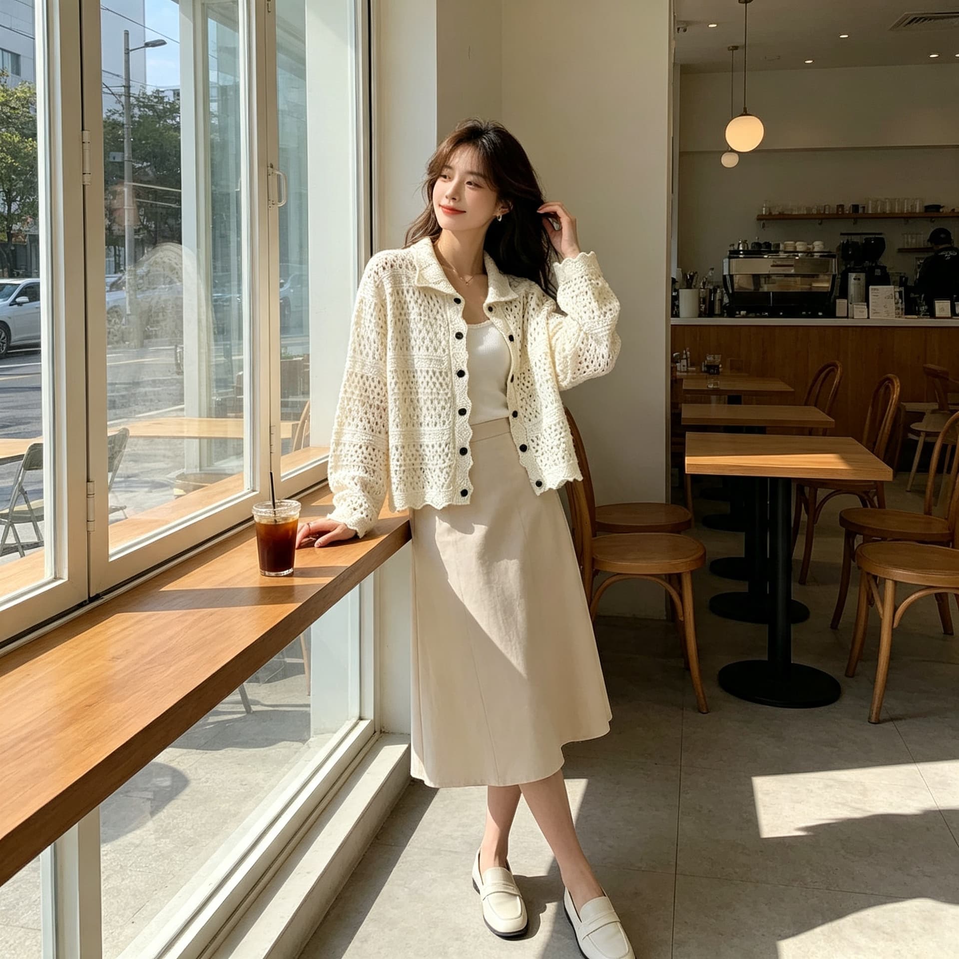 실사 2026 한 부서 폴로 칼라 싱글 줄 버튼 니트 오픈 가디건 여성 봄 가을 새로운 루즈핏 슬림해 보이는 다용도 맨위 트렌디 상세 이미지 5