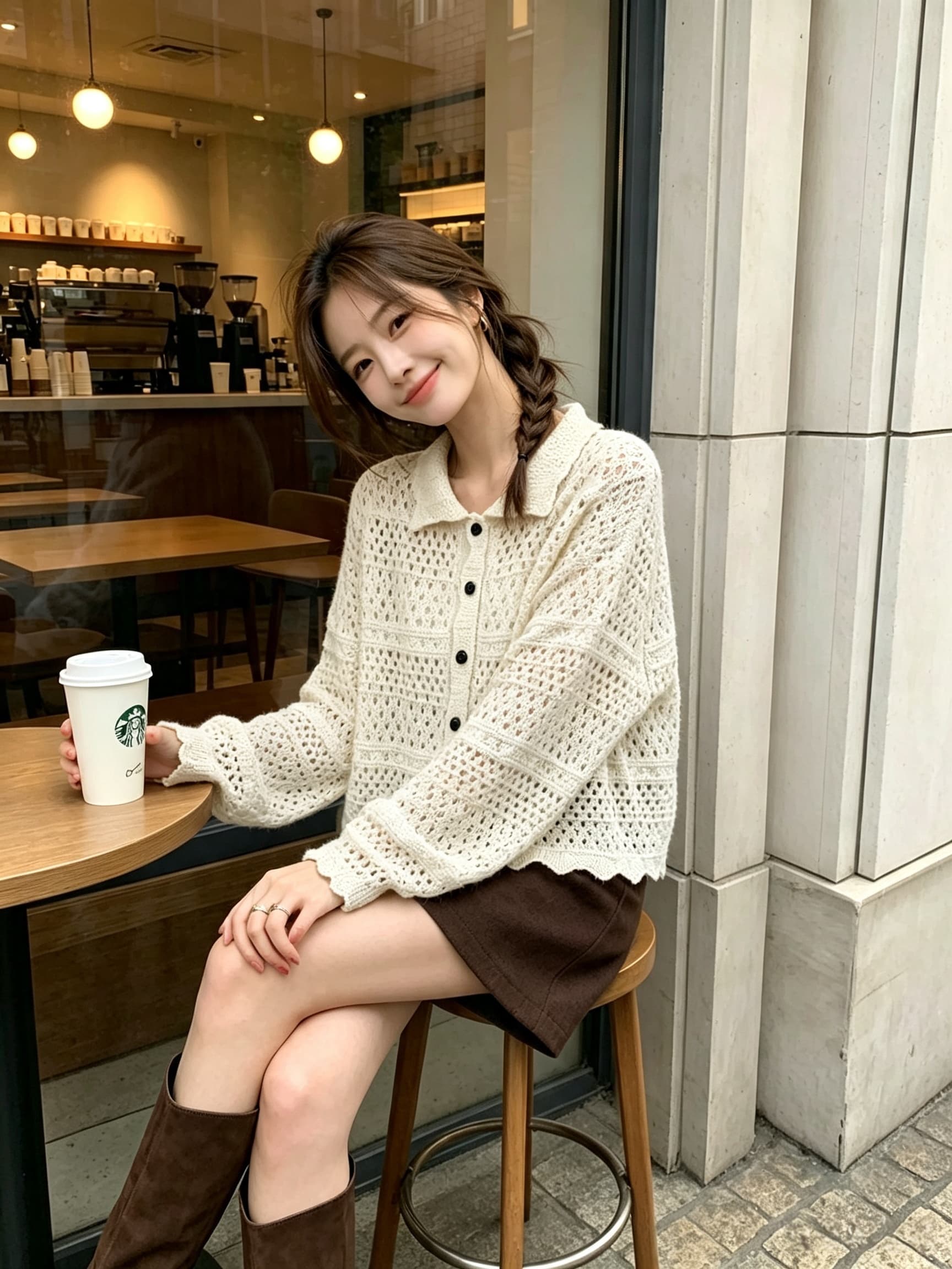 실사 2026 한 부서 폴로 칼라 싱글 줄 버튼 니트 오픈 가디건 여성 봄 가을 새로운 루즈핏 슬림해 보이는 다용도 맨위 트렌디 상세 이미지 7