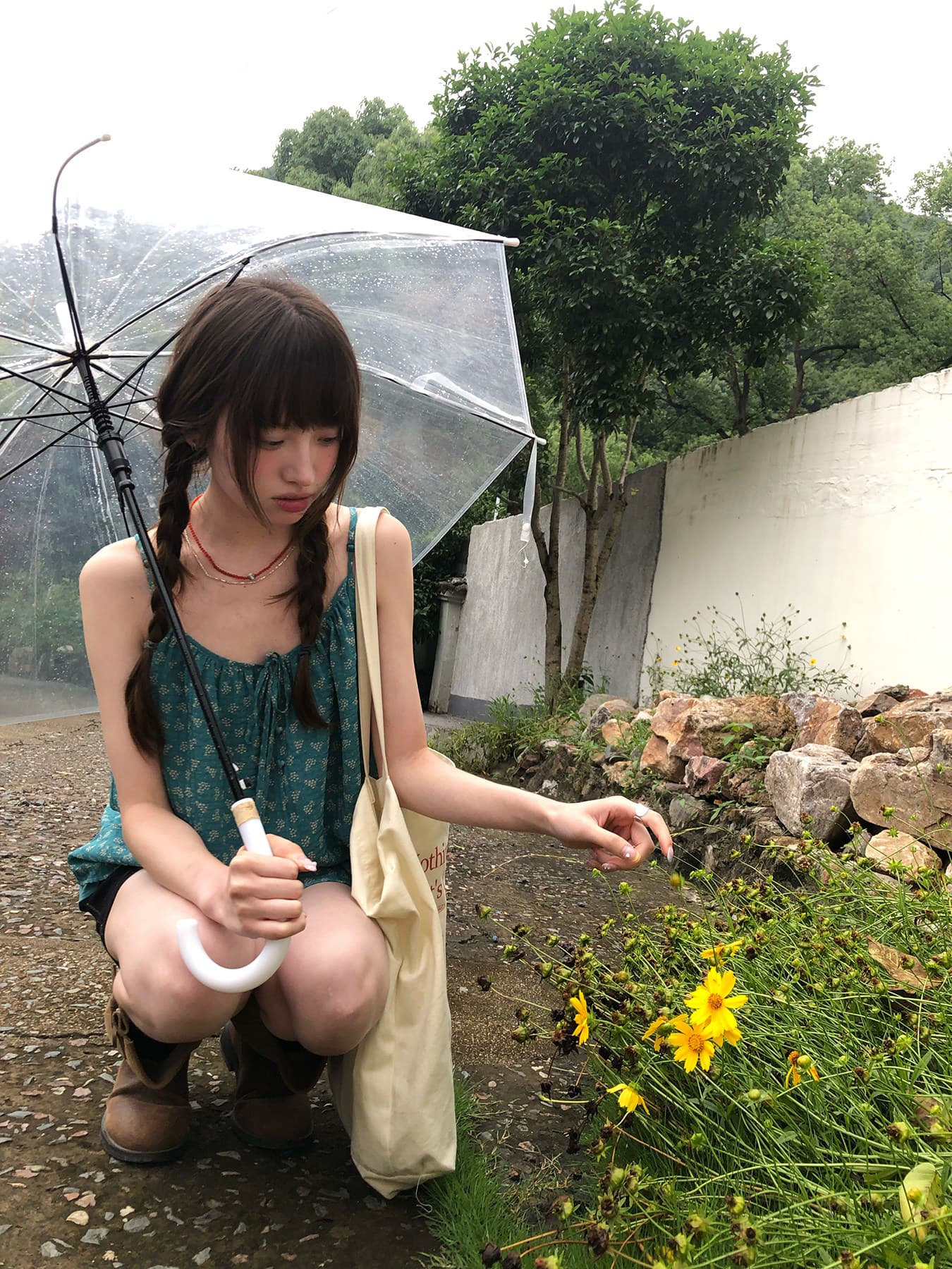 한 부서 고대 조기 분위기 이중층 페이크 레이어드 레이스업 슬립 여름 여성 루즈핏 꽃무늬 분위기 센스 작은 셔츠 상세 이미지 9