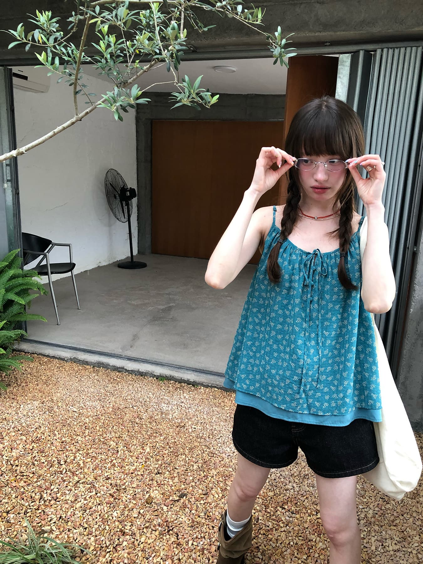 한 부서 고대 조기 분위기 이중층 페이크 레이어드 레이스업 슬립 여름 여성 루즈핏 꽃무늬 분위기 센스 작은 셔츠 상세 이미지 15