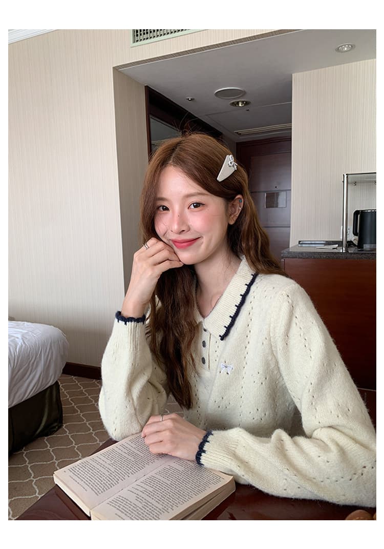 토지 작은 그룹 패치워크 색상 폴로 칼라 스웨터 루즈핏 연령 감소 2026 가을 캐주얼 한 부서 다용도 연령 감소 부드러운 찹쌀 맨위 상세 이미지 12