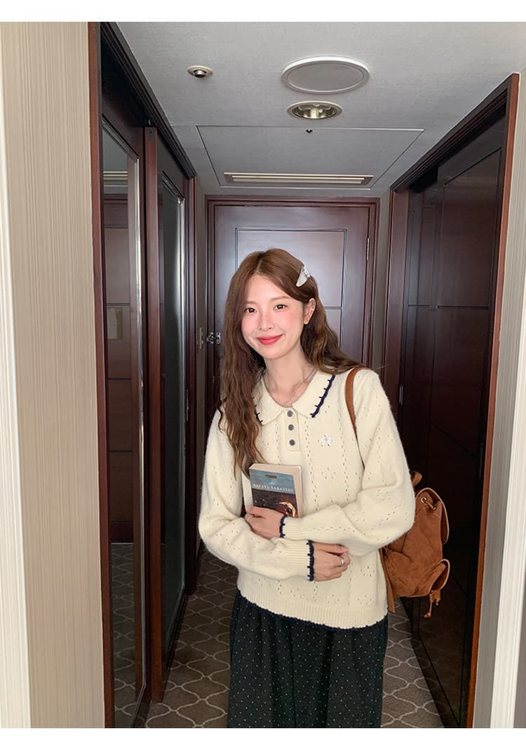 토지 작은 그룹 패치워크 색상 폴로 칼라 스웨터 루즈핏 연령 감소 2026 가을 캐주얼 한 부서 다용도 연령 감소 부드러운 찹쌀 맨위 상세 이미지 14