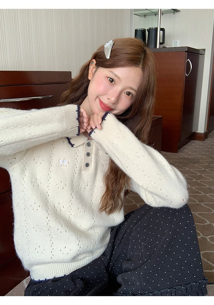 토지 작은 그룹 패치워크 색상 폴로 칼라 스웨터 루즈핏 연령 감소 2026 가을 캐주얼 한 부서 다용도 연령 감소 부드러운 찹쌀 맨위 상세 이미지 15