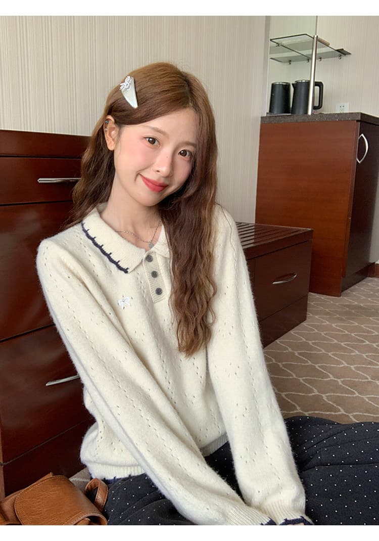 토지 작은 그룹 패치워크 색상 폴로 칼라 스웨터 루즈핏 연령 감소 2026 가을 캐주얼 한 부서 다용도 연령 감소 부드러운 찹쌀 맨위 상세 이미지 16