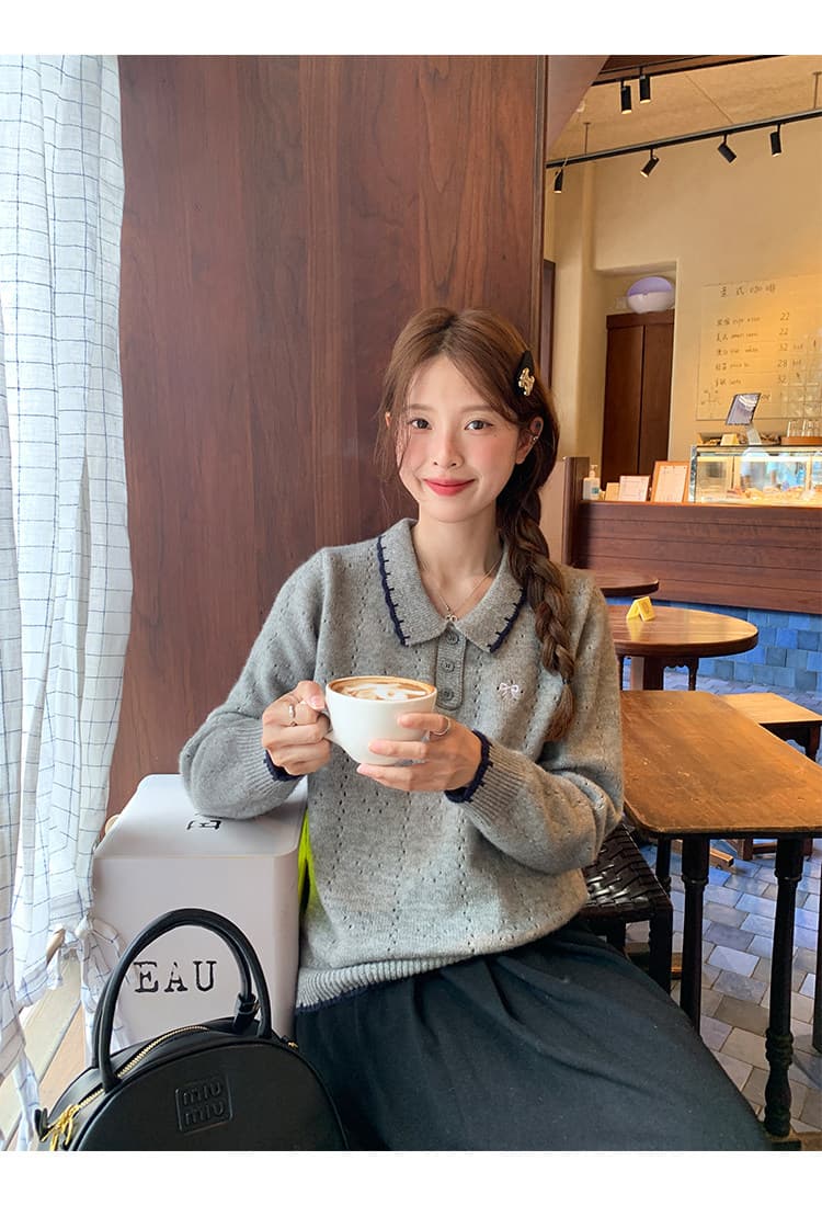 토지 작은 그룹 패치워크 색상 폴로 칼라 스웨터 루즈핏 연령 감소 2026 가을 캐주얼 한 부서 다용도 연령 감소 부드러운 찹쌀 맨위 상세 이미지 19