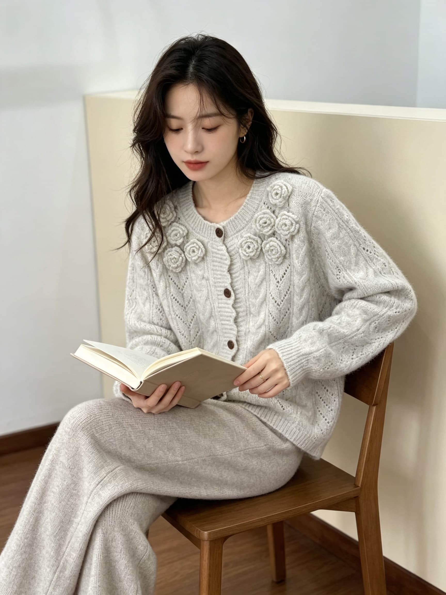 실사 2026 3 차원 꽃 홀로우 아웃 니트 오픈 가디건 여성 가을 겨울 새로운 부드러운 바람 달콤함 부드러운 찹쌀 스웨터 이미지 3