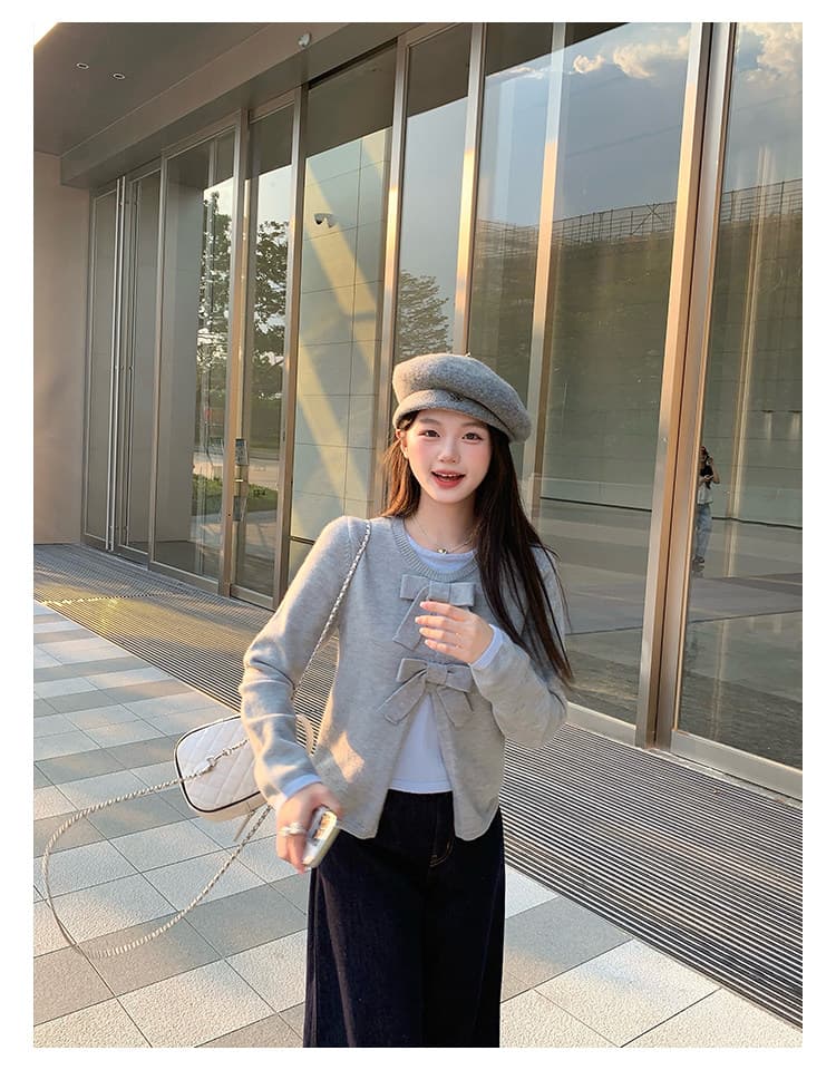 케이크를 잘라 직접 만든 작은 키 새로운 맨위 여성 디자인 센스 나비 매듭 페이크 레이어드 스웨터 니트 스웨터 털 셔츠 상세 이미지 8