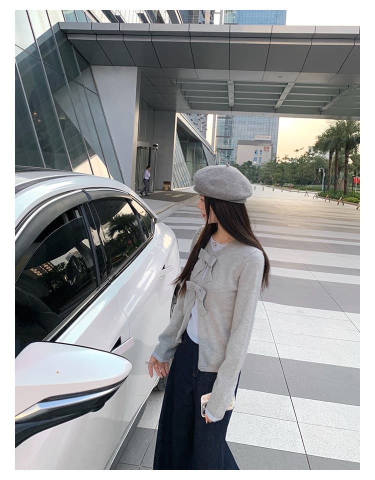 케이크를 잘라 직접 만든 작은 키 새로운 맨위 여성 디자인 센스 나비 매듭 페이크 레이어드 스웨터 니트 스웨터 털 셔츠 상세 이미지 19