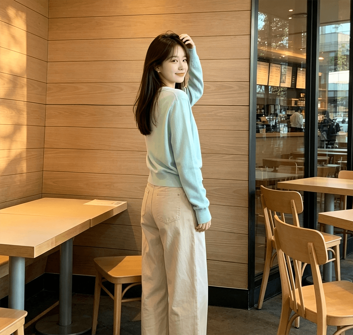 실사 한 부서 박하 녹색 페이크 레이어드 V넥 니트 오픈 가디건 여성 새로운 작은 키 루즈핏 다용도 스웨터 코트 상세 이미지 6