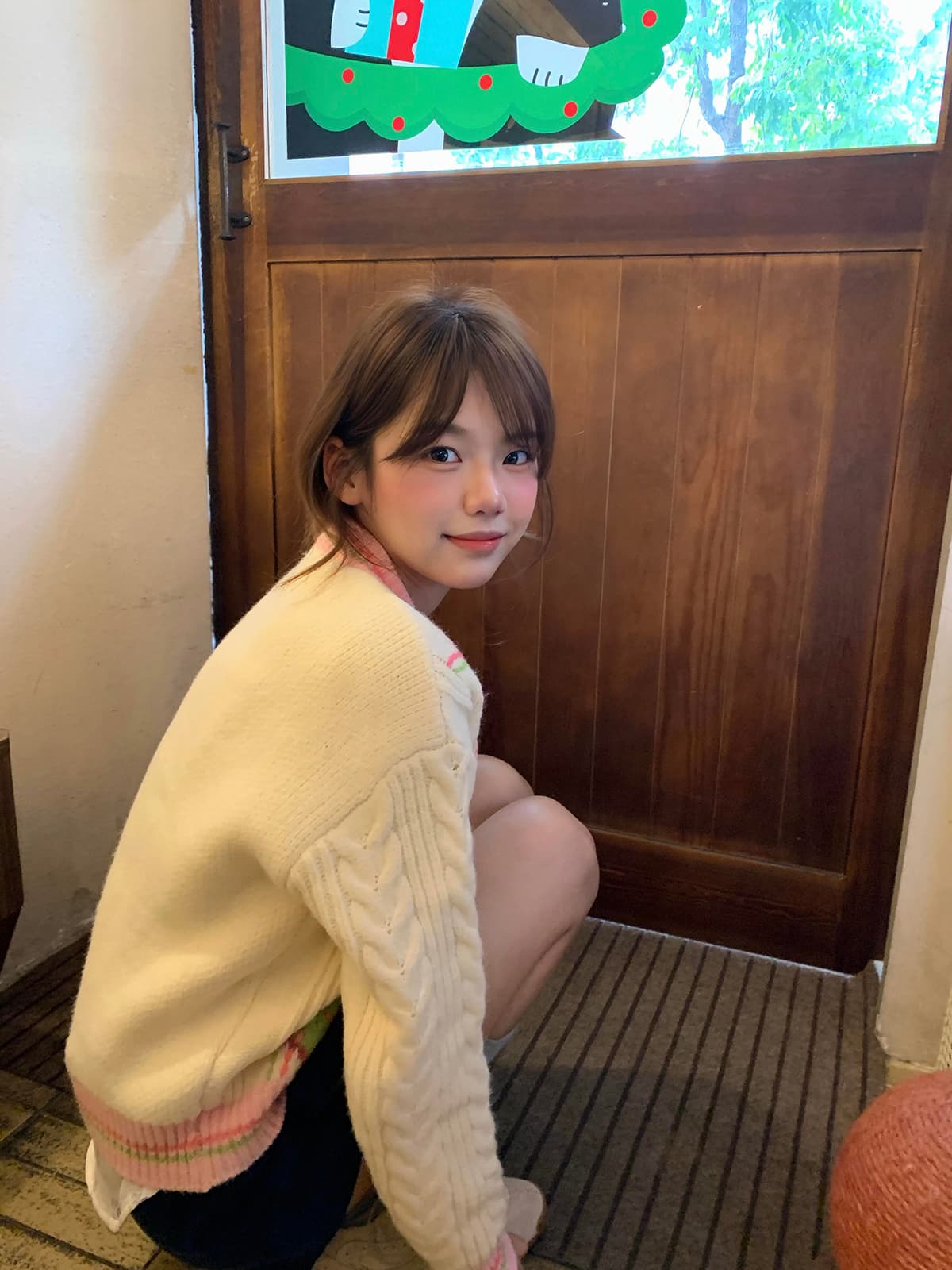 아메리칸 레트로 학원 스타일 링 그리드 오픈 가디건 스웨터 여자 봄 가을 작은 키 디자인 센스 라운드 넥 꽈배기 니트 맨위 상세 이미지 4