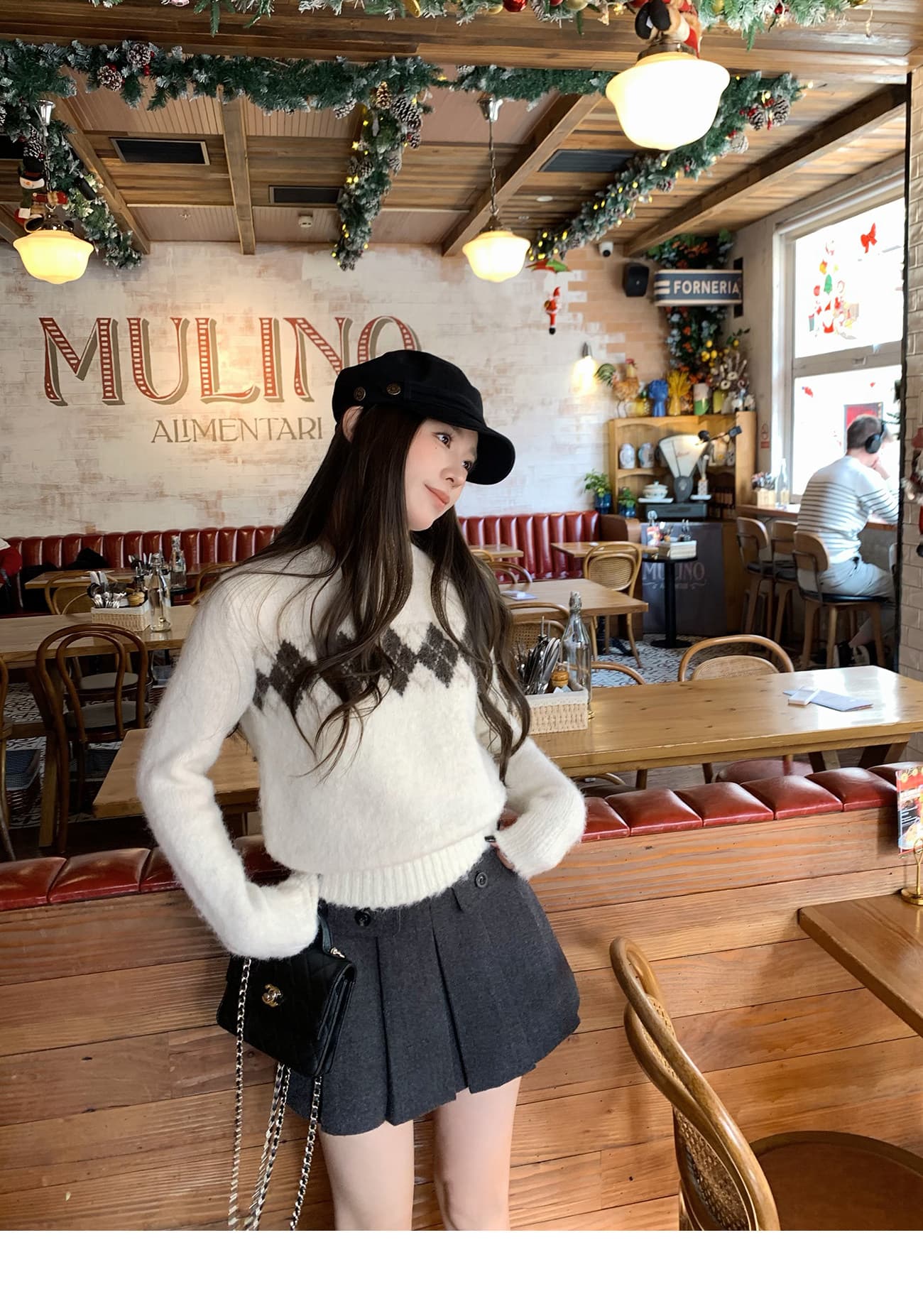 hhyii 소나무 차 코코아 레트로 링 그리드 라운드 넥 풀오버 스웨터 여자 가을 겨울 디자인 센스 슬림해 보이는 니트 맨위