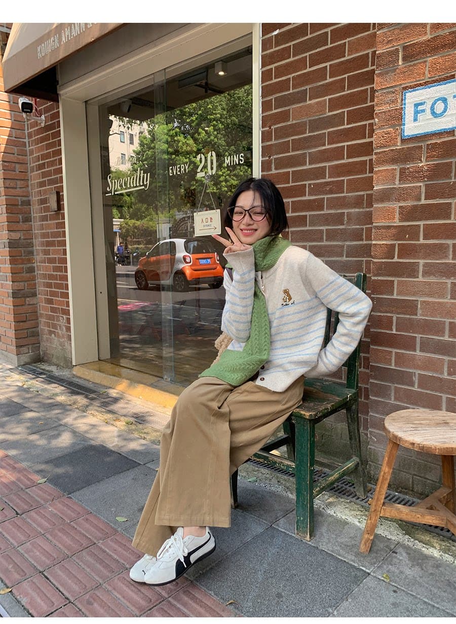 sisilyon 씽 하는 소리 작은 곰 한 부서 포함 양모 자수 스웨터 여성 코트 가을 겨울 느긋한 바람 캐주얼 오픈 가디건 상세 이미지 14