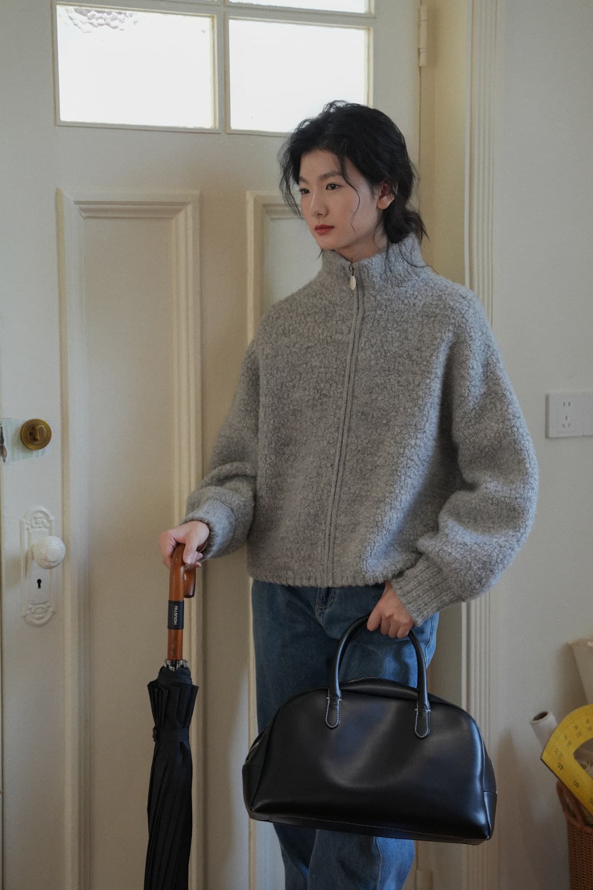 dailycloset 원 서민 들 의 삶 두꺼운 스타일 라운드 넥 회색 서클 실 니트 스웨터 오픈 가디건 상세 이미지 15