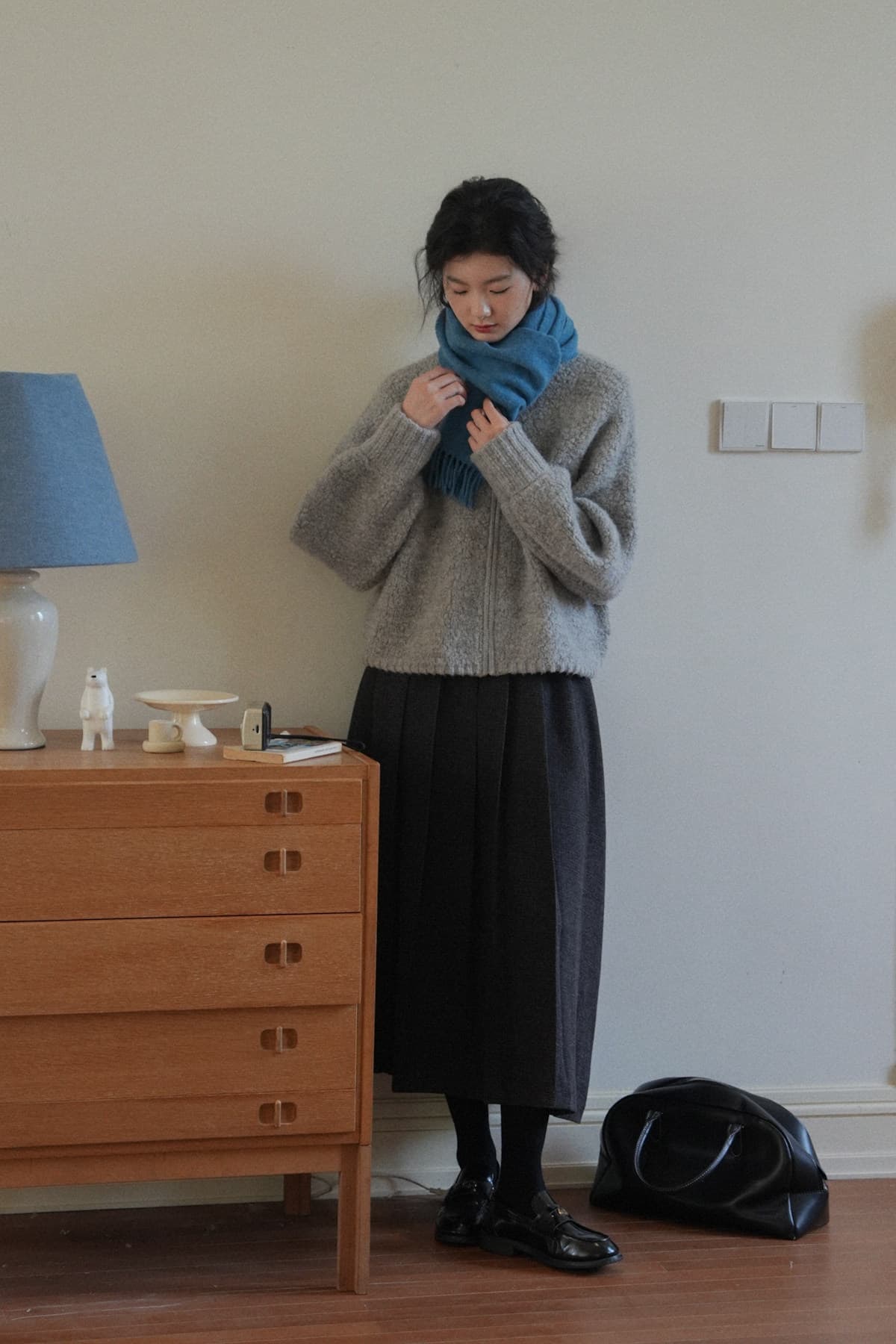 dailycloset 원 서민 들 의 삶 두꺼운 스타일 라운드 넥 회색 서클 실 니트 스웨터 오픈 가디건 상세 이미지 16