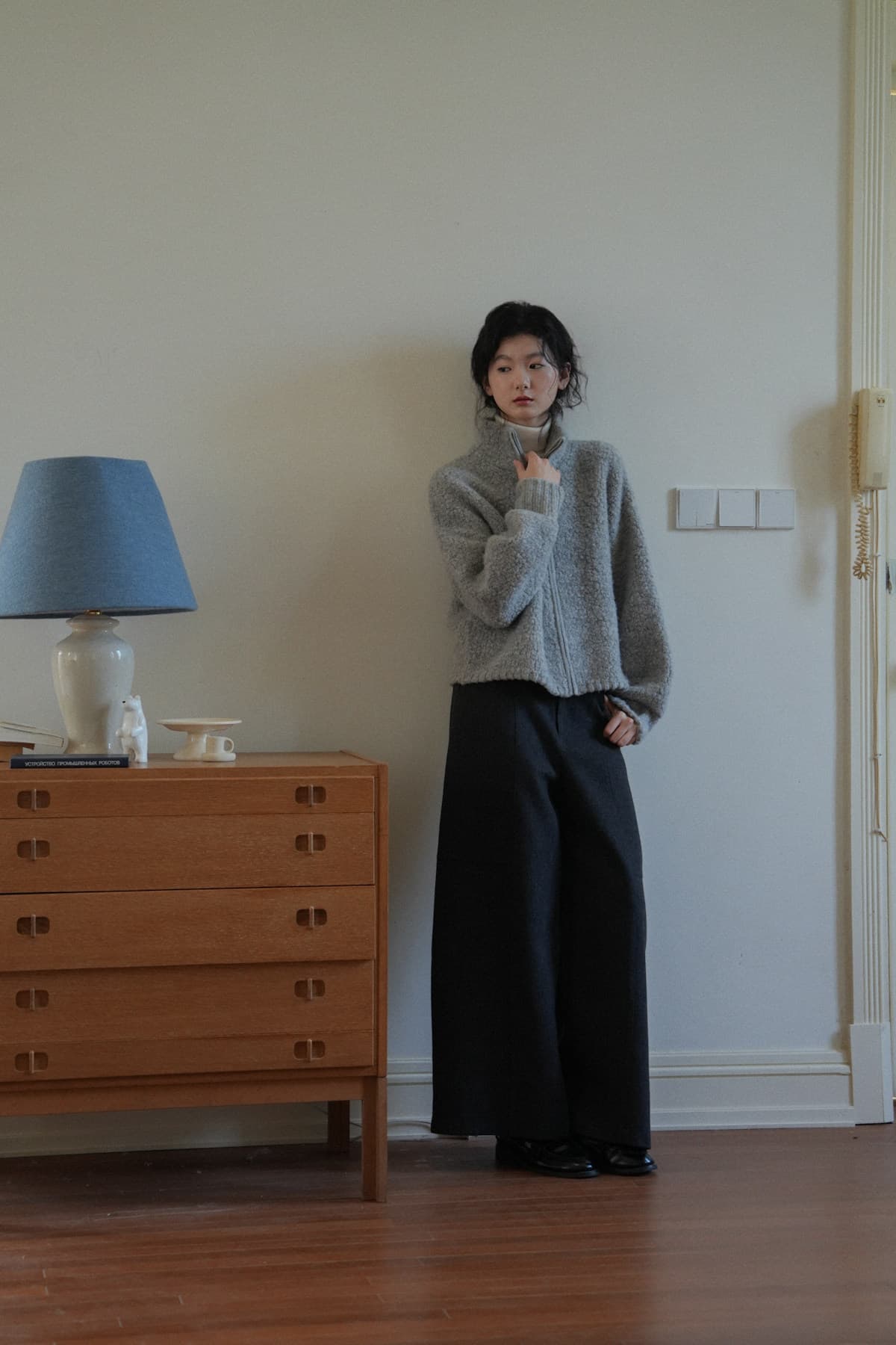 dailycloset 원 서민 들 의 삶 두꺼운 스타일 라운드 넥 회색 서클 실 니트 스웨터 오픈 가디건 상세 이미지 21