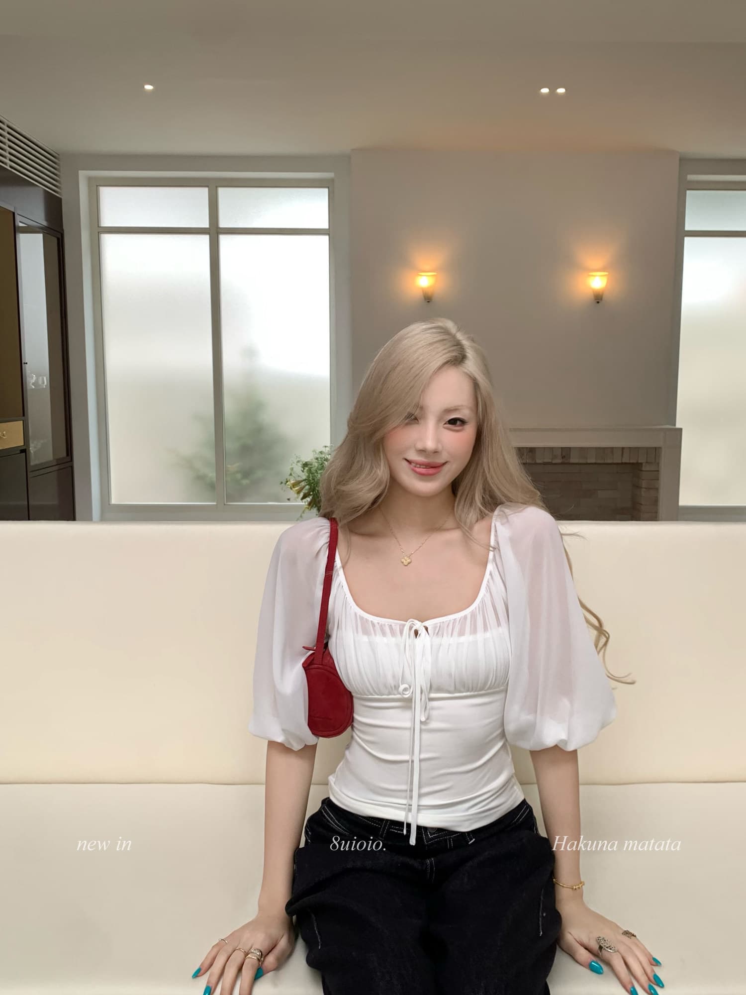 8uioio 주요 추진력 영어 지구 엷 은 안개 화이트 벌룬 소매 시폰 셔츠 여성 여름 새로운 마이크로 ~을 통해 망사 맨위