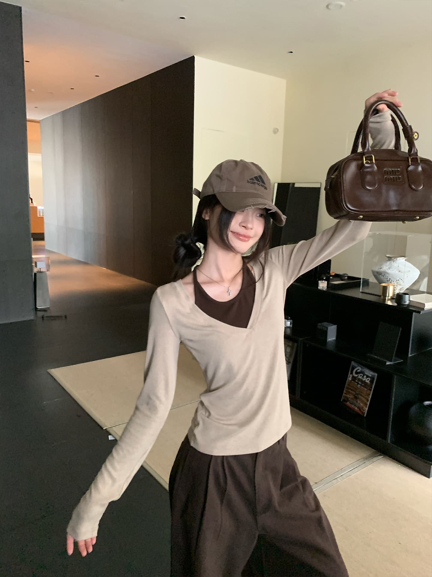 송 긍정적 인 En 한 부서 아름다운 긴팔 티셔츠 여성 이른 가을 착용 가져 가라. 분위기 센스 자이언트 잘 생긴 인사이드 가져 가라. 기본 셔츠 작은 맨위 이미지 4