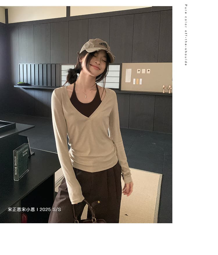 송 긍정적 인 En 한 부서 아름다운 긴팔 티셔츠 여성 이른 가을 착용 가져 가라. 분위기 센스 자이언트 잘 생긴 인사이드 가져 가라. 기본 셔츠 작은 맨위 상세 이미지 7