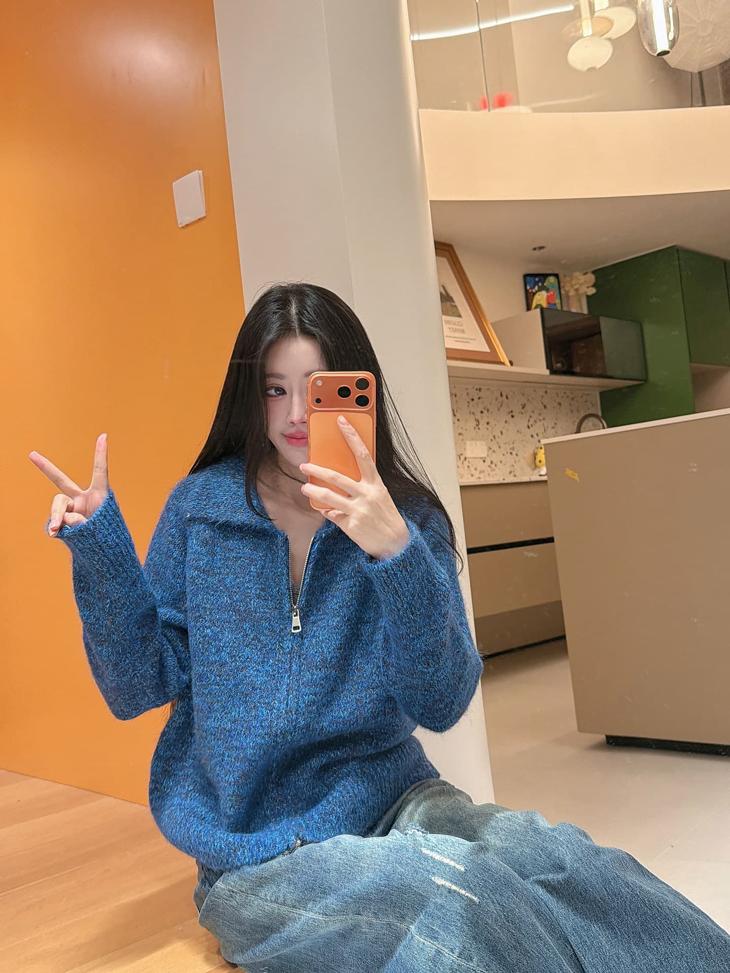 26 가을과 겨울 부드러운 찹쌀 긴 머리 꽃 실 폴로 칼라 스웨터 여성 코트 느긋한 루즈핏 두꺼운 더블 지퍼 니트 오픈 가디건 이미지 3