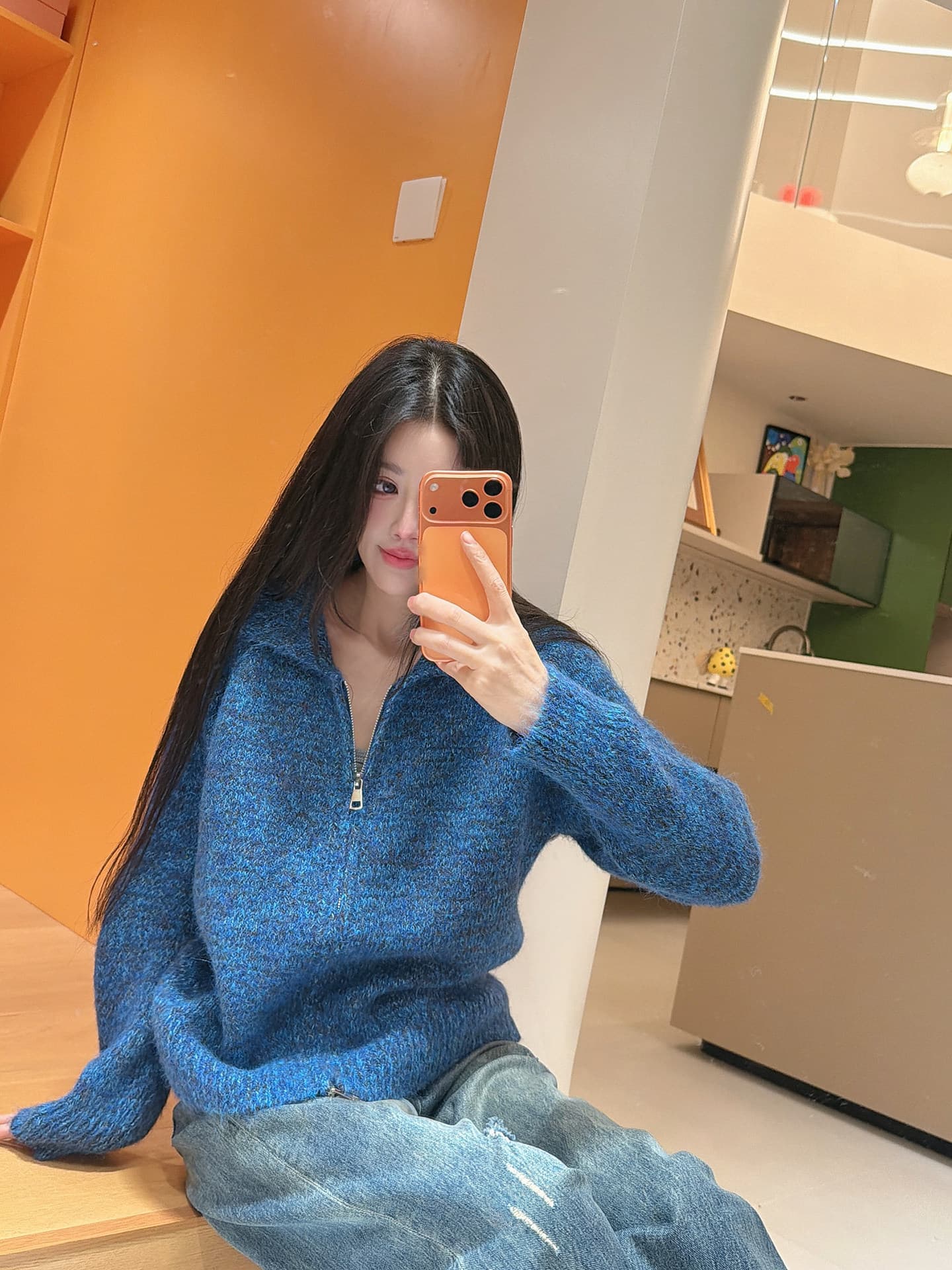 26 가을과 겨울 부드러운 찹쌀 긴 머리 꽃 실 폴로 칼라 스웨터 여성 코트 느긋한 루즈핏 두꺼운 더블 지퍼 니트 오픈 가디건 이미지 4