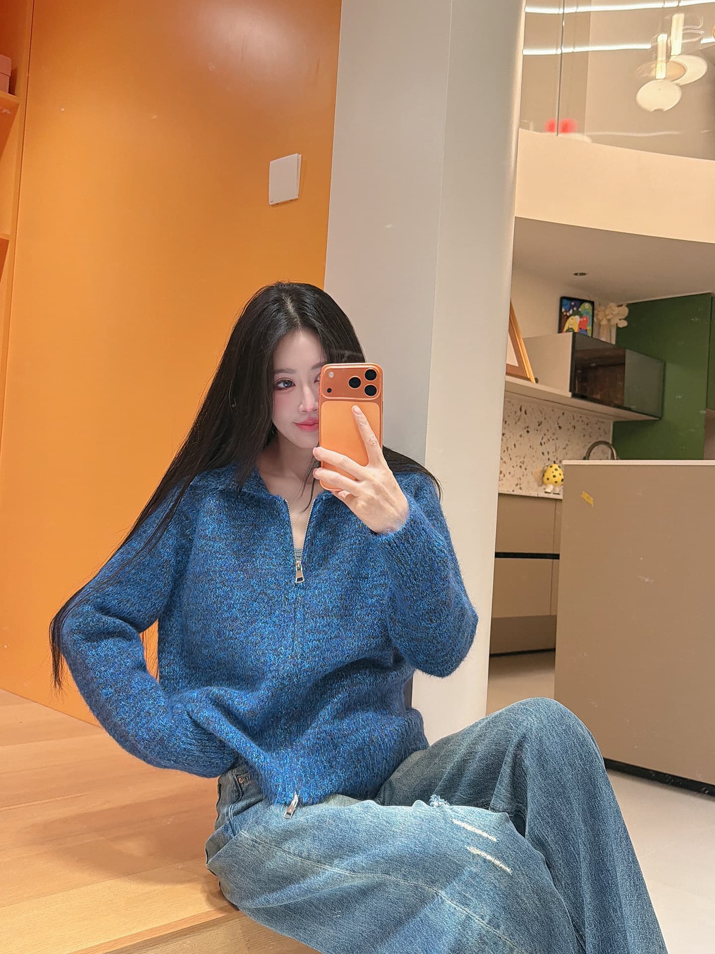 26 가을과 겨울 부드러운 찹쌀 긴 머리 꽃 실 폴로 칼라 스웨터 여성 코트 느긋한 루즈핏 두꺼운 더블 지퍼 니트 오픈 가디건 상세 이미지 21