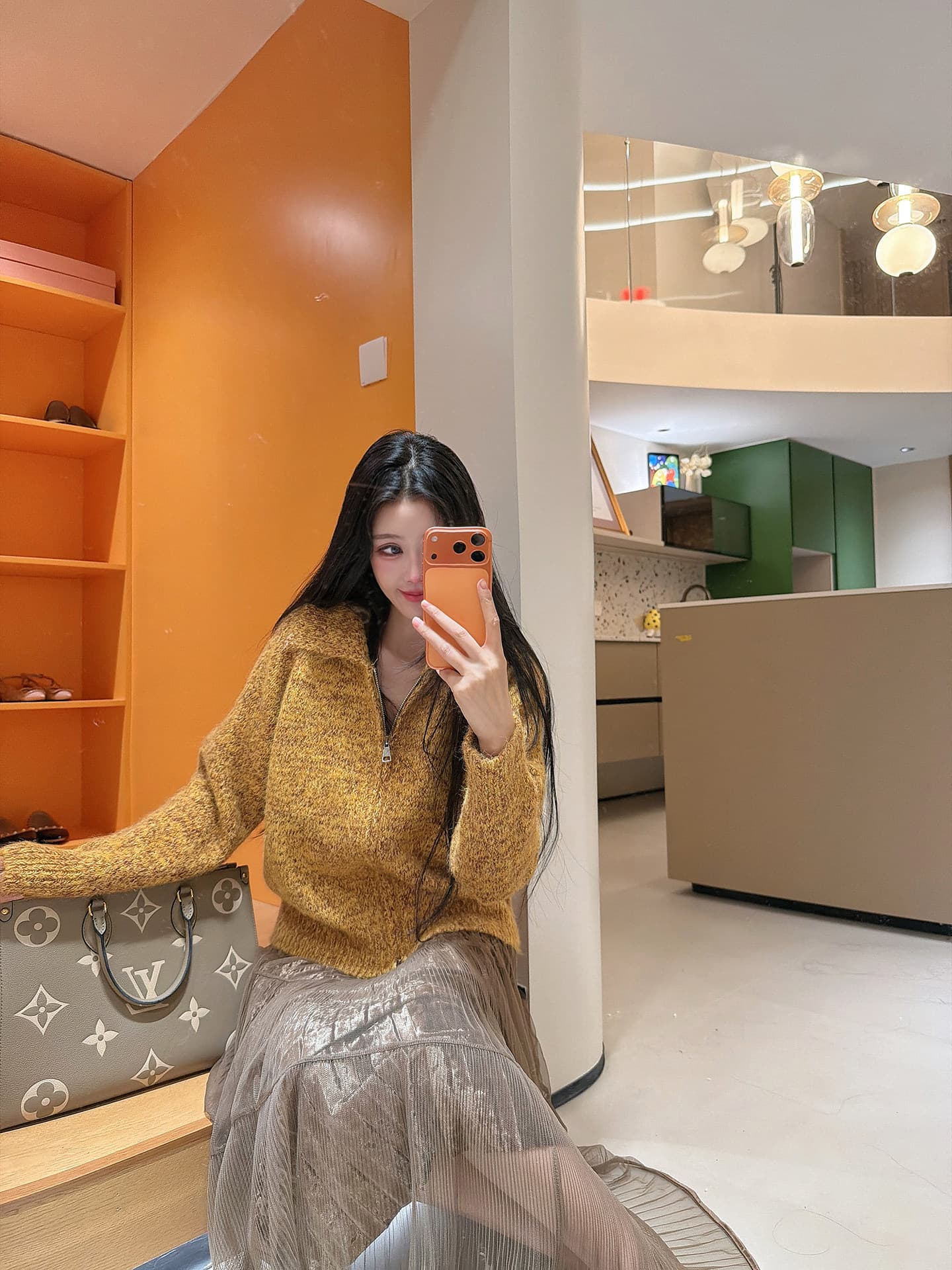 26 가을과 겨울 부드러운 찹쌀 긴 머리 꽃 실 폴로 칼라 스웨터 여성 코트 느긋한 루즈핏 두꺼운 더블 지퍼 니트 오픈 가디건 상세 이미지 26