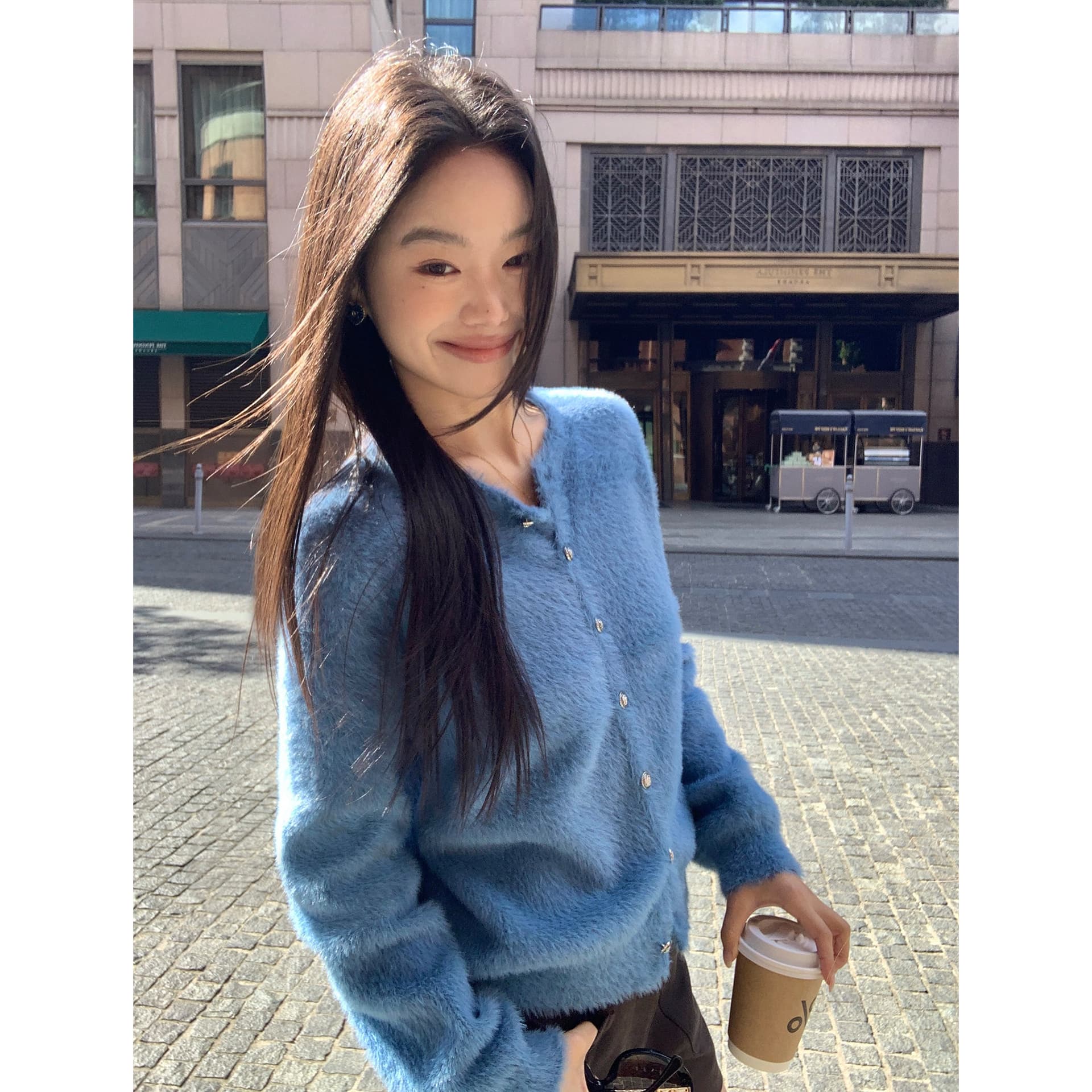 pusumede 감기 분위기 센스 부드러운 찹쌀 모방 밍크 울 스트라이프 스웨터 오픈 가디건 여성 품격 니트 재킷 맨위 이미지 5