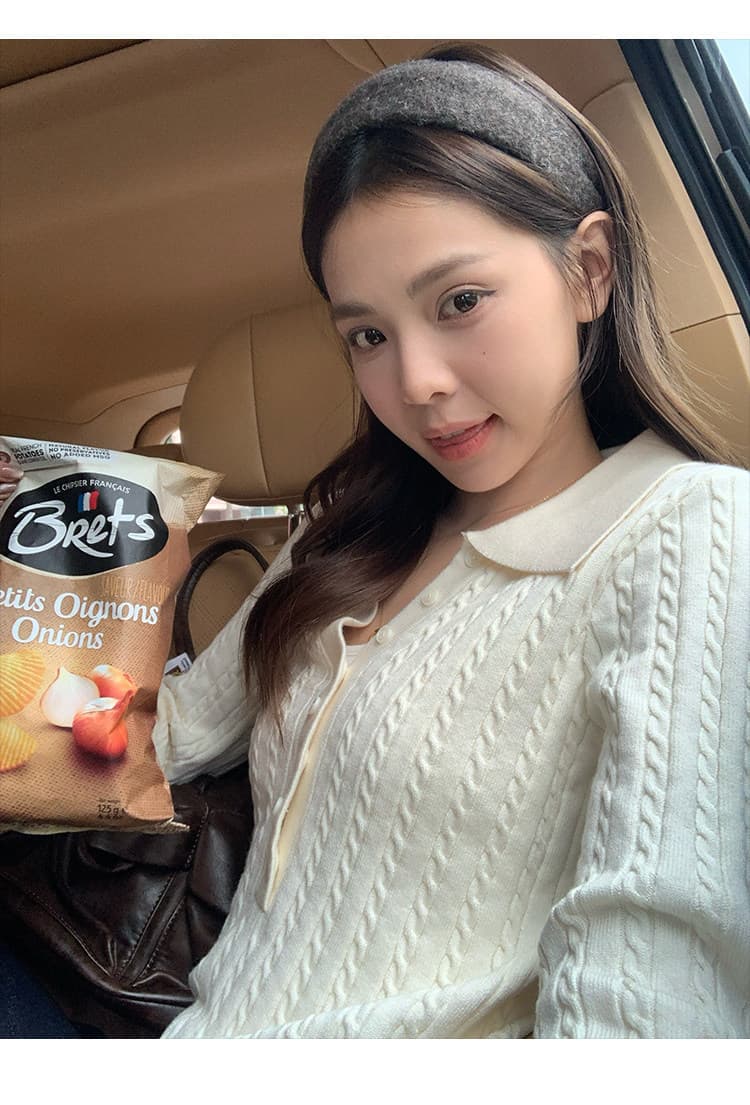 송 긍정적 인 En 한 부서 베이지 색 긴팔 POLO 칼라 니트 스웨터 여성 이른 가을 부드러운 바람 몸매 가꾸기 슬림해 보이는 아름다운 맨위 상세 이미지 13