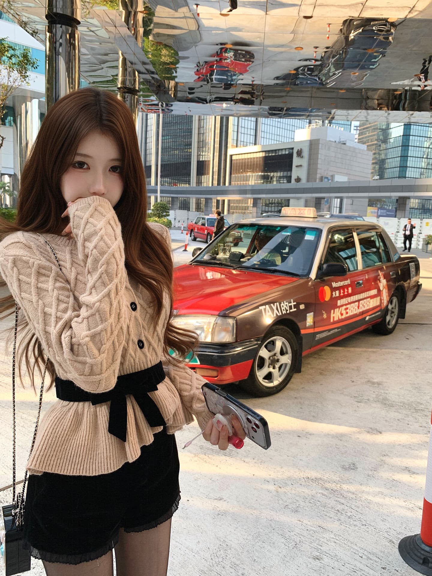 bigking 다이 킨 홈 작은 샤넬 스타일 허리 수축 나비 매듭 양모 니트 오픈 가디건 스웨터 코트 디자인 센스 맨위