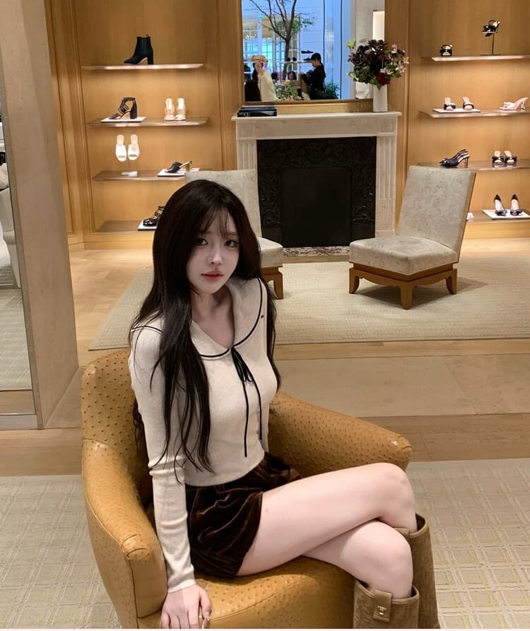 한 부서 베이비 칼라 레이스업 니트 스웨터 여성 이른 가을 연령 감소 몸매 가꾸기 부드러운 찹쌀 긴팔 맨위 이미지 3
