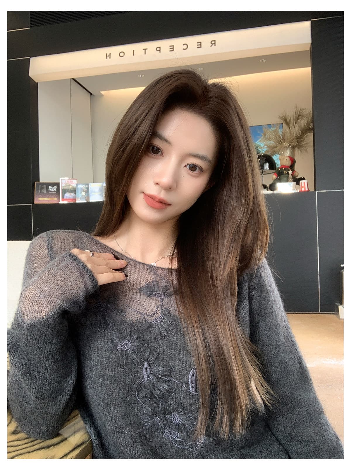 leetwins 부드러운 실어증 양 낙타 털 보트넥 니트 스웨터 여성 고급 센스 자수 꽃 홀로우 아웃 맨위 상세 이미지 21