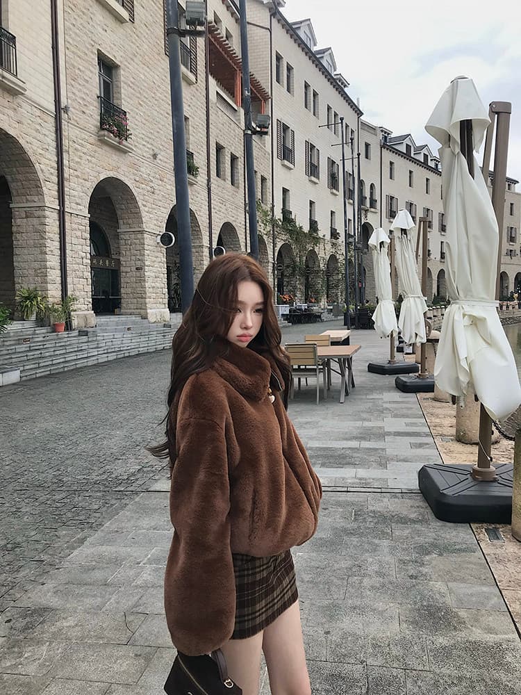 치우 고기 야오 기하학 예술 더블 색상 레트로 체크무늬 반신 스커트 여성 가을 겨울 짧은 머리 치마 다용도 A라인 스커트 상세 이미지 14