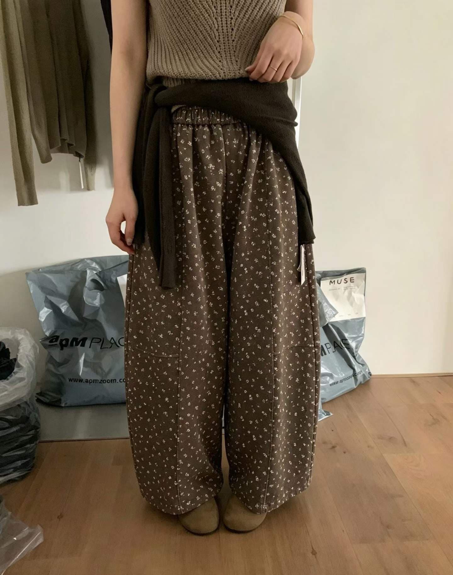 한 부서 꽃무늬 루즈핏 와이드 레그 팬츠 캐주얼 바지 여성 가을 새로운 고급 센스 슬림해 보이는 도루 센스 다용도 긴 바지 상세 이미지 5