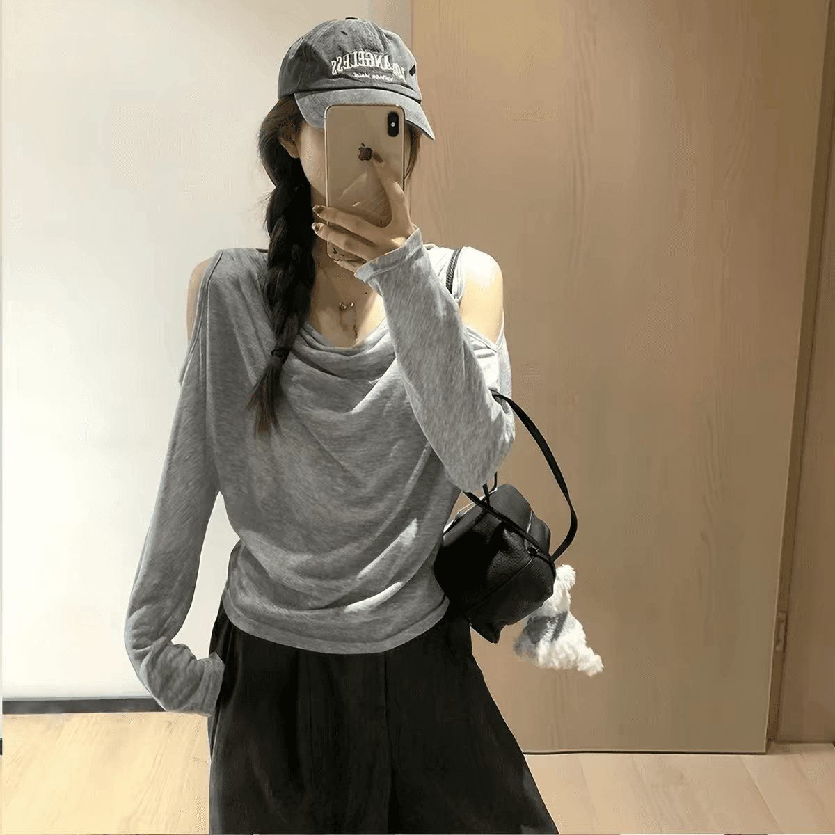 한 부서 흔들다 칼라 오프숄더 홀로우 아웃 긴팔 티셔츠 여성 가을 2026 새로운 루즈핏 느긋한 바람 슬림해 보이는 다용도 맨위 상세 이미지 6