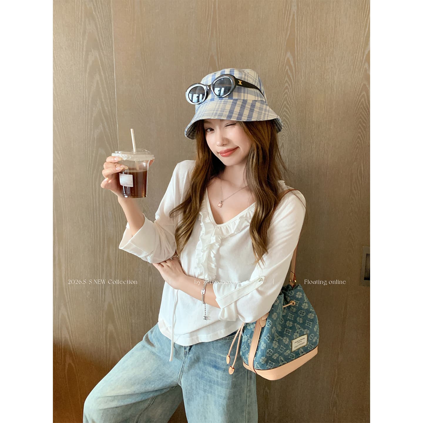 한 번 작은 짭짤한 한 부서 화이트 프릴 V넥 7부 소매 티셔츠 여성 여름 루즈핏 디자인 센스 슬림해 보이는 긍정적 인 어깨 의류