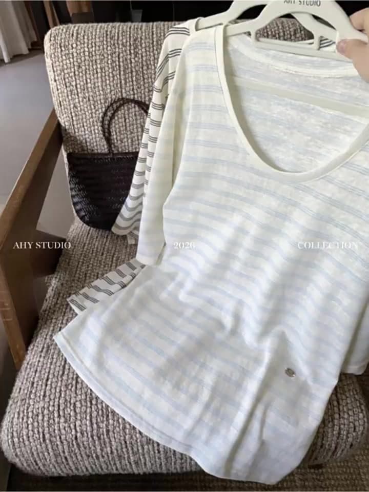 ahy 느슨함 굴곡 tee 신선함 밝은색 스트라이프 루즈핏 통기성 티셔츠 여름 자외선 차단 블라우스 신제품 상세 이미지 7