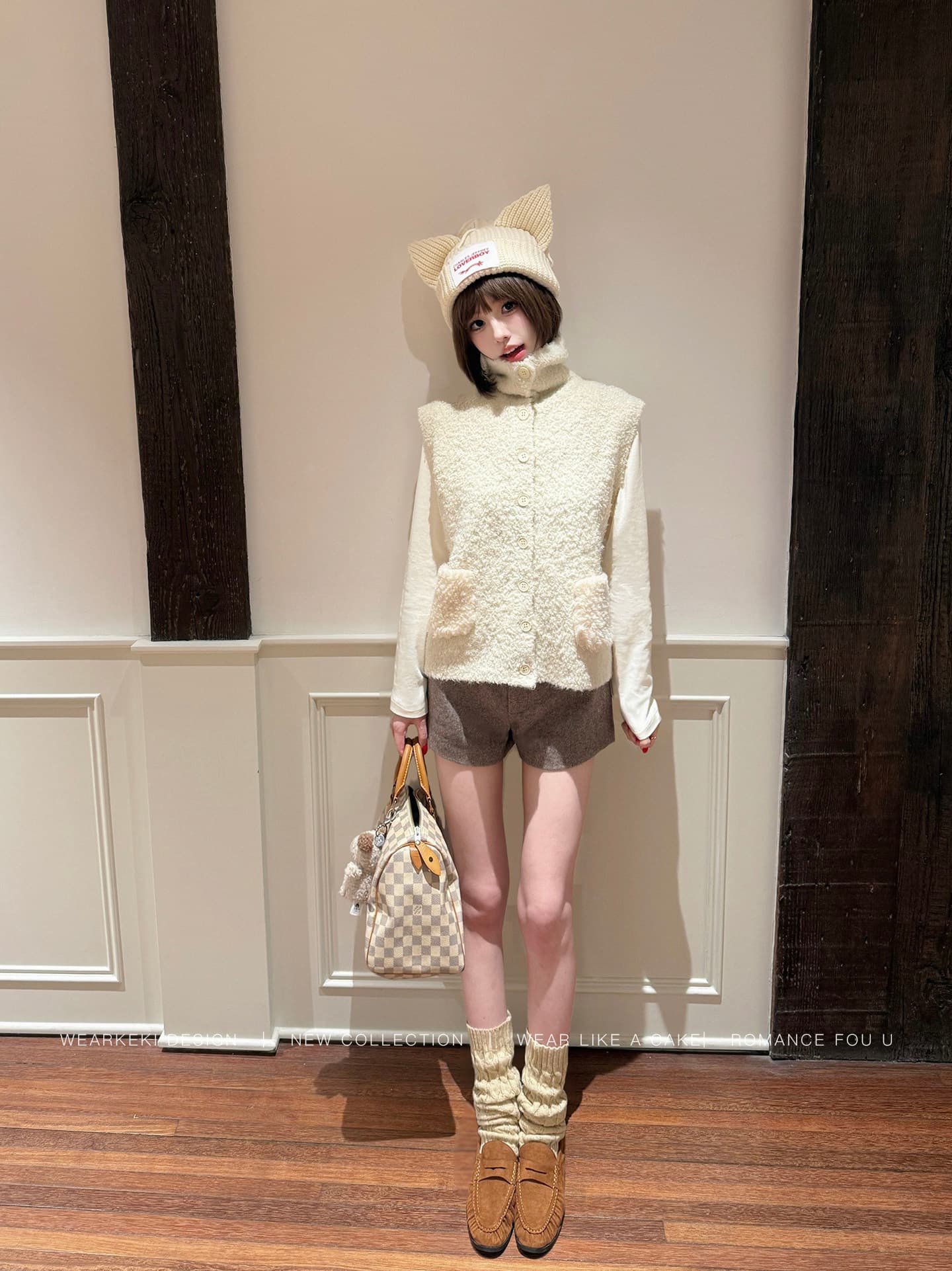 wearkeki 작은 어린 양 민소매 스탠드 칼라 양모 니트 조끼 여자 작은 키 가을 겨울 외부 가져 가라. 스택 착용 조끼 상세 이미지 12