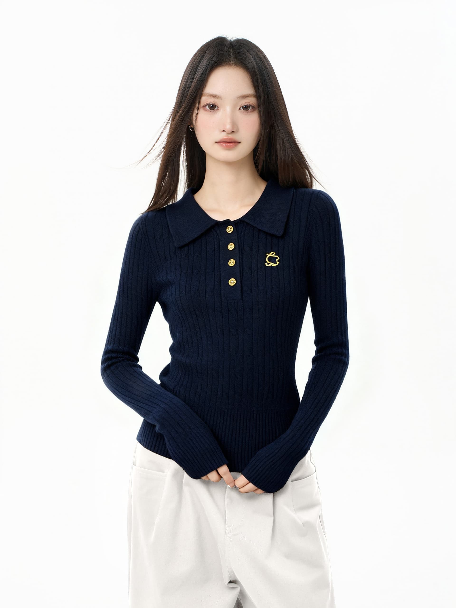 블루 색상 긍정적 인 어깨 POLO 칼라 니트 스웨터 맨위 여성 가을 겨울철 인사이드 가져 가라. 몸매 가꾸기 폴로 칼라 예쁜 스웨터 이미지 3