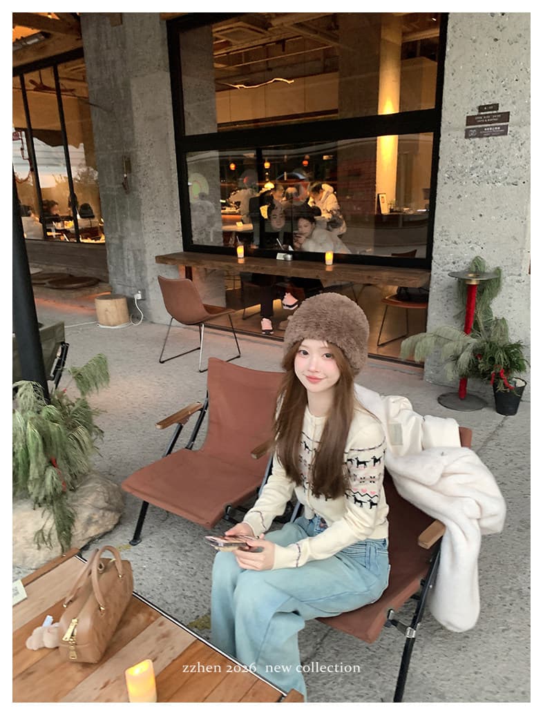 zzhen 제인 제인 북유럽 동화 한국 스타일 느긋한 개 공정한 섬 니트 오픈 가디건 라운드 넥 스웨터 상세 이미지 18