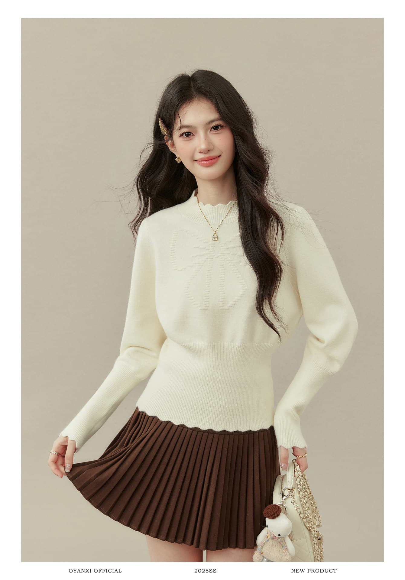 Ouyang 안녕하세요. 특별 찹쌀 찹쌀 셔츠 살구 색상 나비 매듭 자수 니트 스웨터 여성 인사이드 가져 가라. 터틀넥 기본 셔츠 맨위 상세 이미지 7