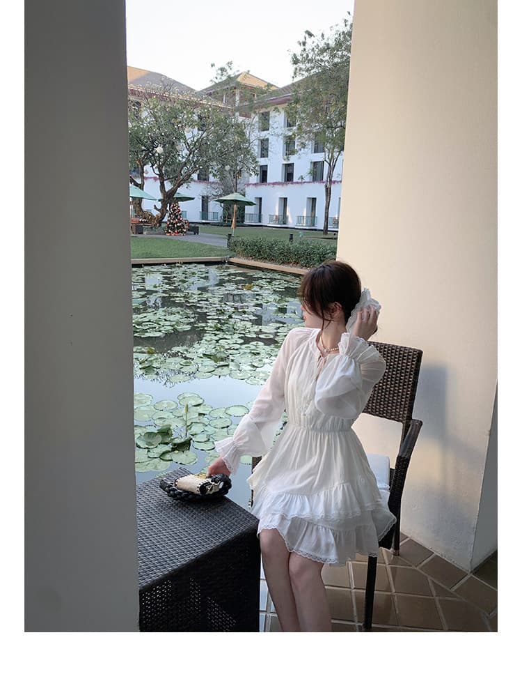 매화 요리 한 이순신 로라 소녀 똑똑한 꽃잎 샤오 바이 치마 레이스 무거운 이중층 연꽃 잎 드레스 상세 이미지 10