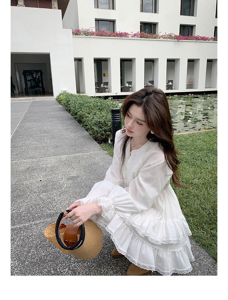 매화 요리 한 이순신 로라 소녀 똑똑한 꽃잎 샤오 바이 치마 레이스 무거운 이중층 연꽃 잎 드레스 상세 이미지 18