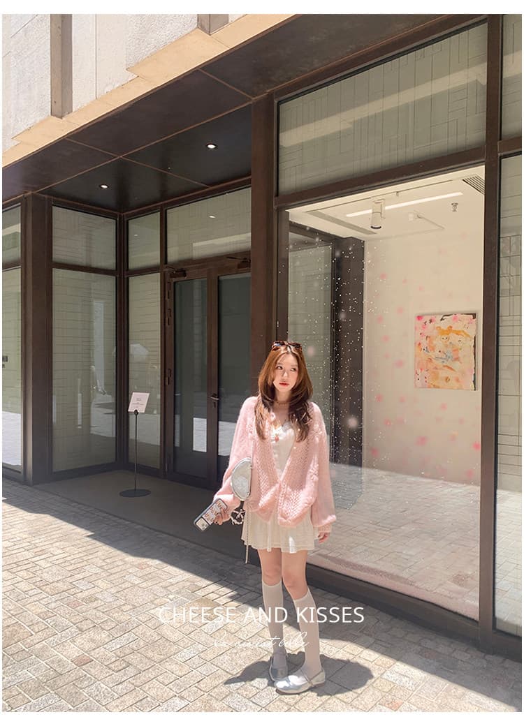 cheeseandkisses 꽃 객실 전복 약화 된 양모 영 마 하이 수공 자수 루즈핏 스웨터 오픈 가디건 상세 이미지 13