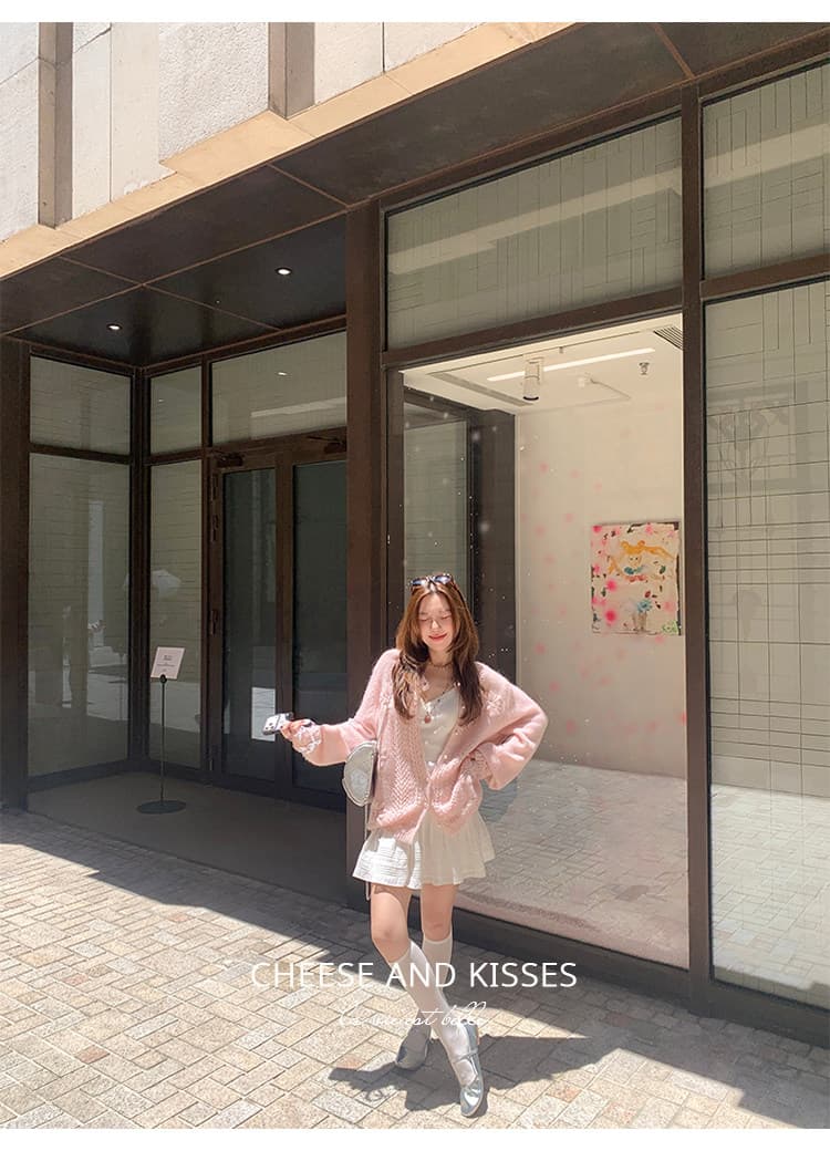 cheeseandkisses 꽃 객실 전복 약화 된 양모 영 마 하이 수공 자수 루즈핏 스웨터 오픈 가디건 상세 이미지 17