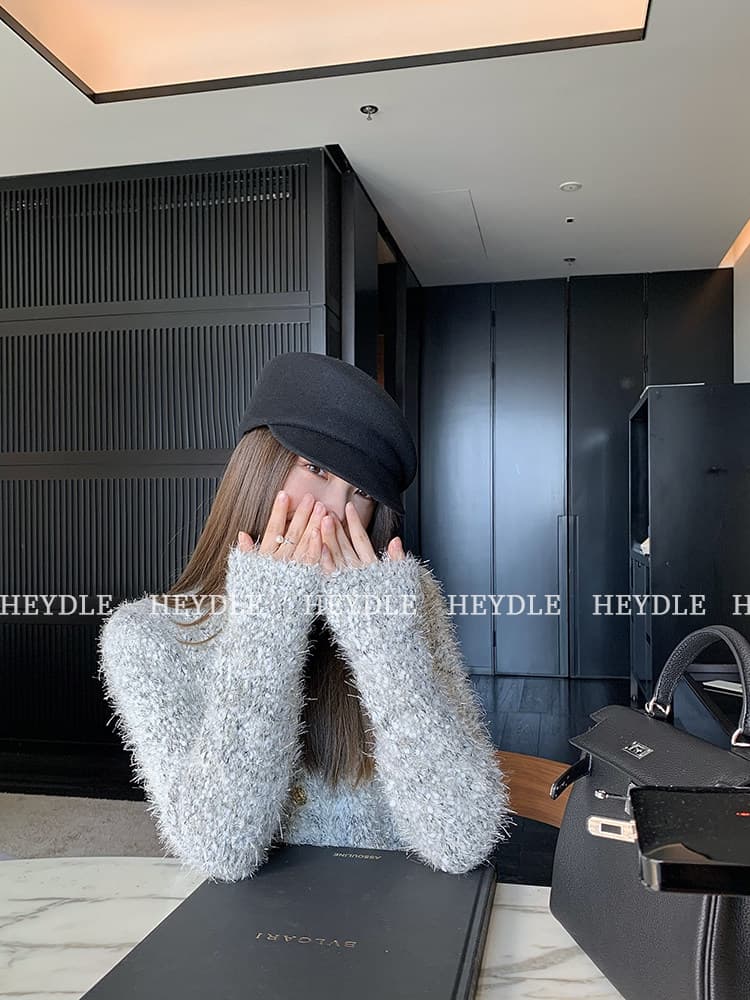 검은 콩 흠 윈저 그리드 레이 무거운 작업 클립 꽃 혼합 색상 분위기 센스 오픈 가디건 여성 가을 겨울철 외국 가스 광택 실 스웨터 상세 이미지 4