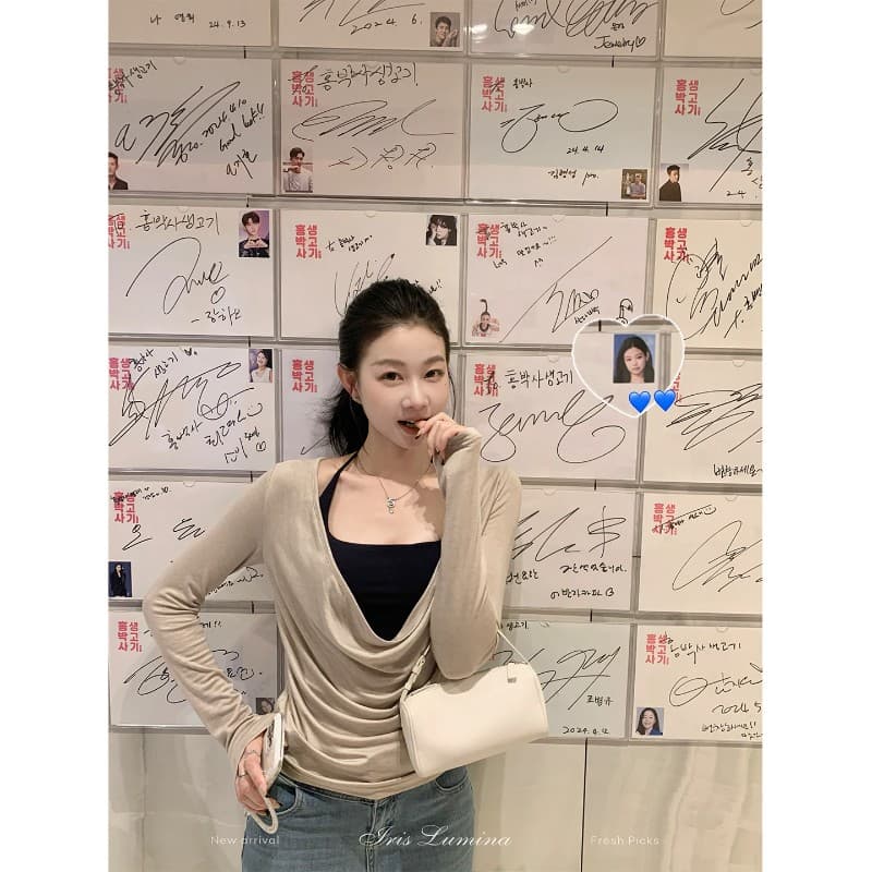 iris lumina 예약하기 어둡고 조용한 스택 음악 가면 의류 긴팔 블라우스 티셔츠 여성 겨울 흔들다 칼라 사실 두 조각 맨위