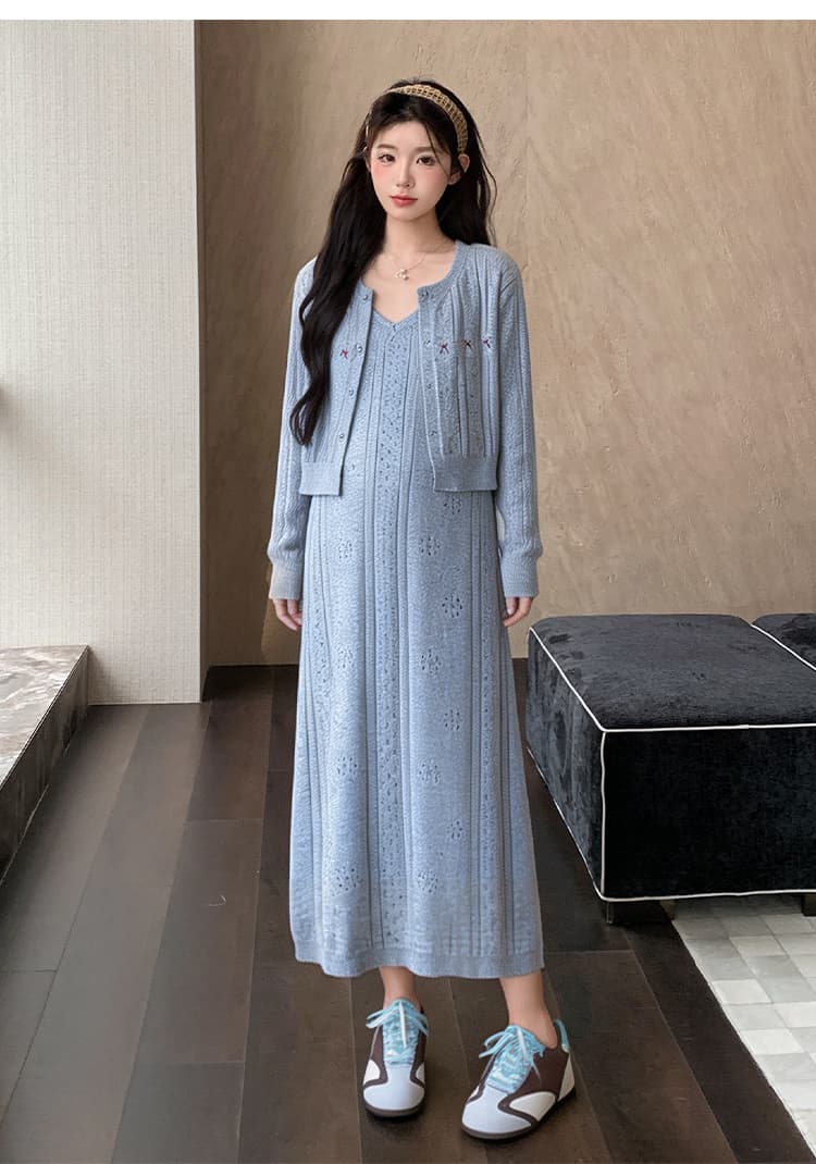 실사 출산 착용 가을 겨울 슬립 드레스 2026 새로운 가을 임산부 맨위 패션 오픈 가디건 드레스 상세 이미지 20
