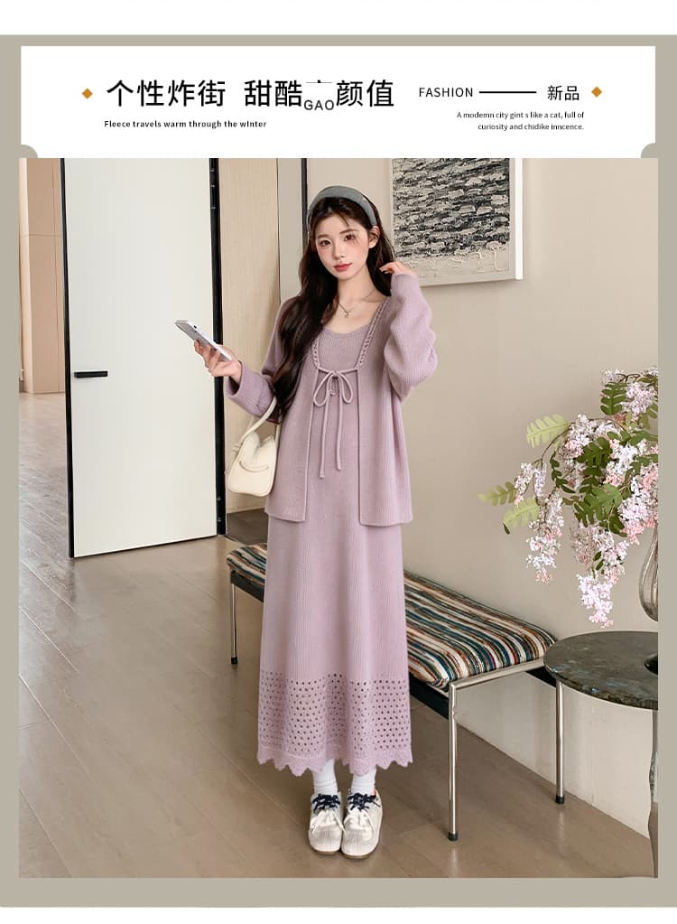 실사 출산 착용 가을 겨울 드레스 2026 새로운 가을 임산부 맨위 패션 오픈 가디건 드레스 상세 이미지 2