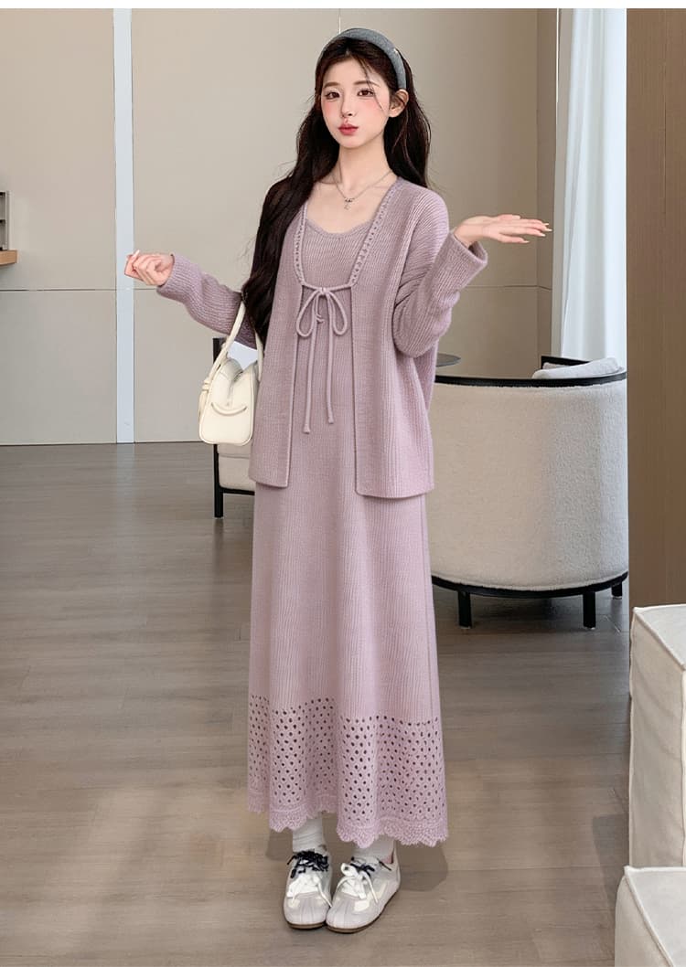 실사 출산 착용 가을 겨울 조끼 원피스 2026 새로운 가을 임산부 맨위 패션 오픈 가디건 드레스 상세 이미지 29