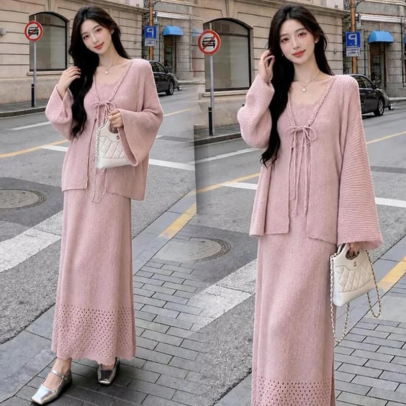 출산 착용 가을 겨울 조끼 원피스 2026 새로운 가을 임산부 맨위 패션 오픈 가디건 드레스 이미지 2